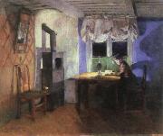 Harriet Backer by lamplight oil painting reproduction